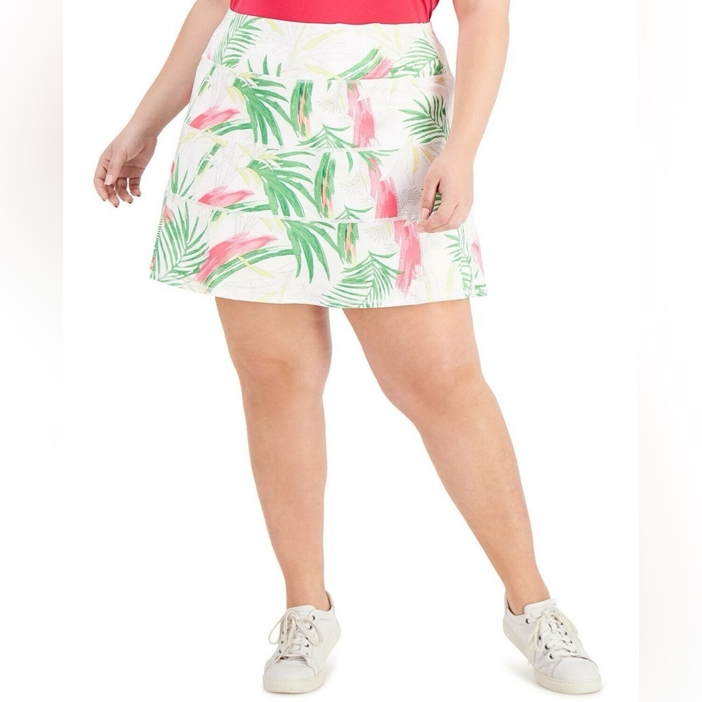 NEW! Ideology Women’s Plus Size Tiered Quick Dry Tropical Print Skort - Picture 2 of 4